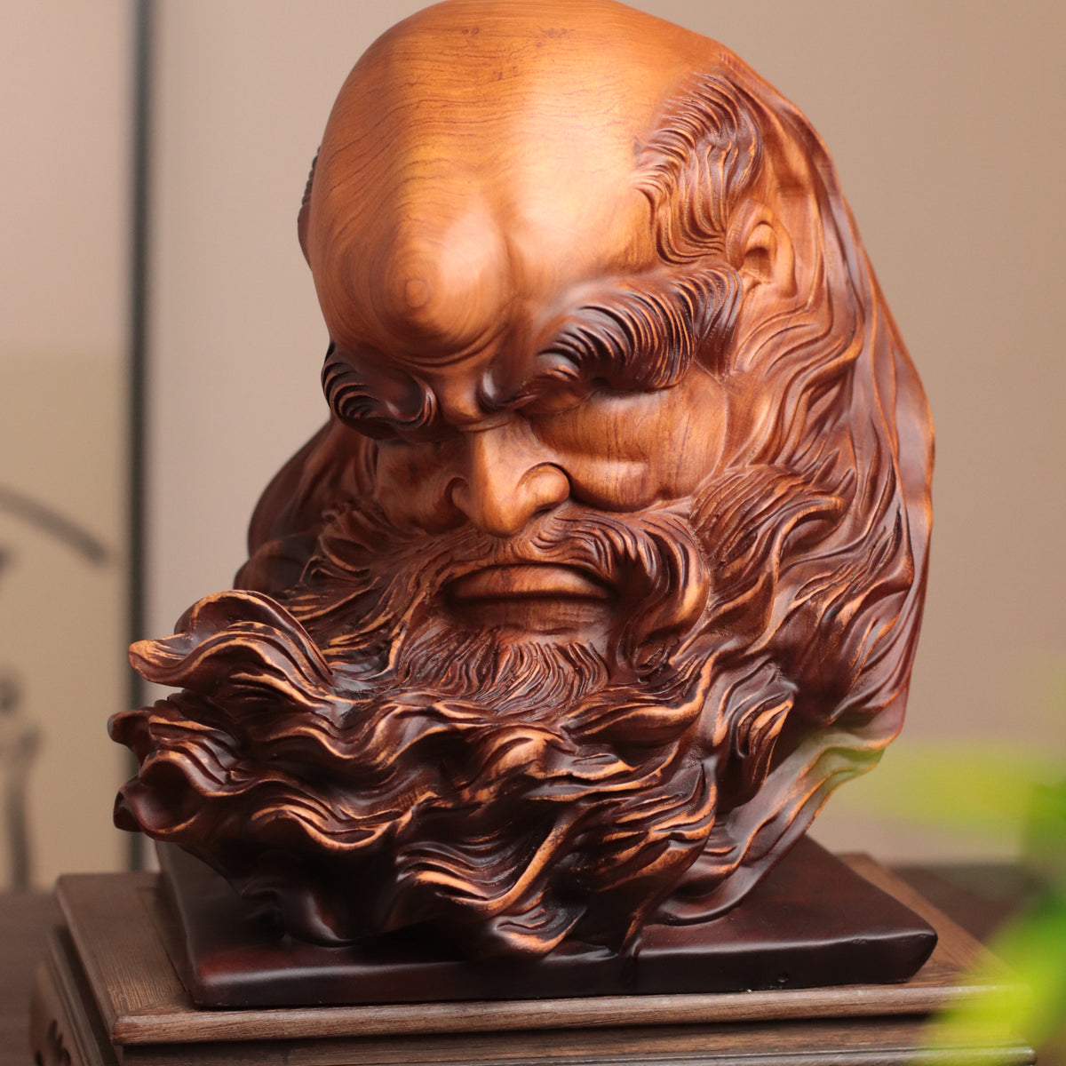 Bodhidharma Head Sculpture - Padauk Wood, 30cm – additional view 2