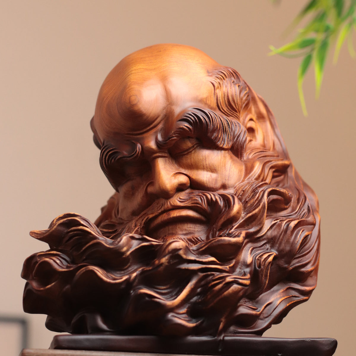 Bodhidharma Head Sculpture - Padauk Wood, 30cm – additional view 3