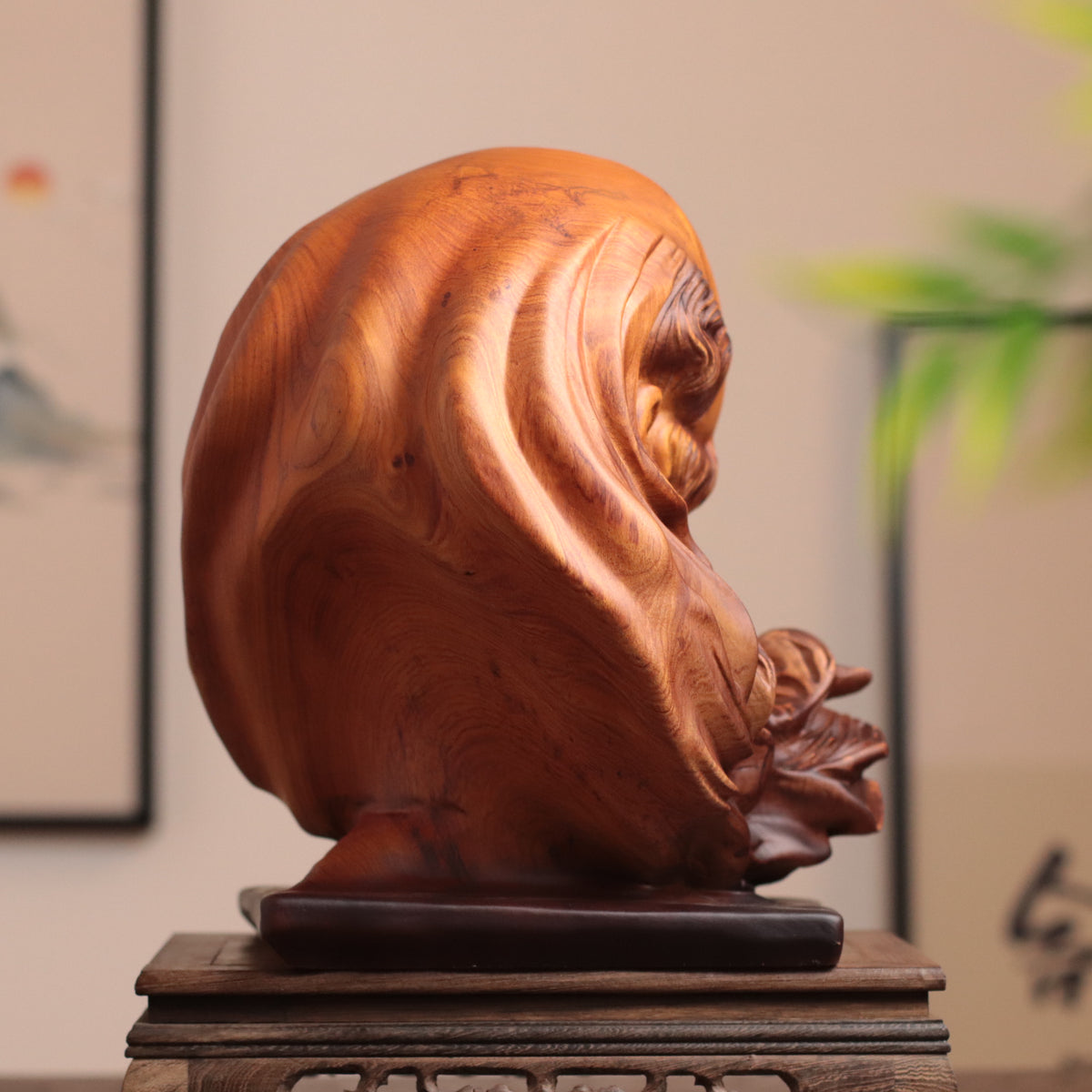 Bodhidharma Head Sculpture - Padauk Wood, 30cm – additional view 6