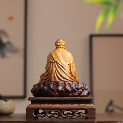 Bodhidharma Statue - Cypress Wood, Alms Bowl & Mala – additional view 6