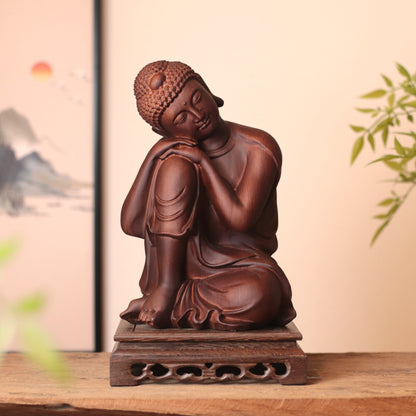 Sleeping Shakyamuni Buddha Wood Statue — Hand-Carved Padauk Zen Decor