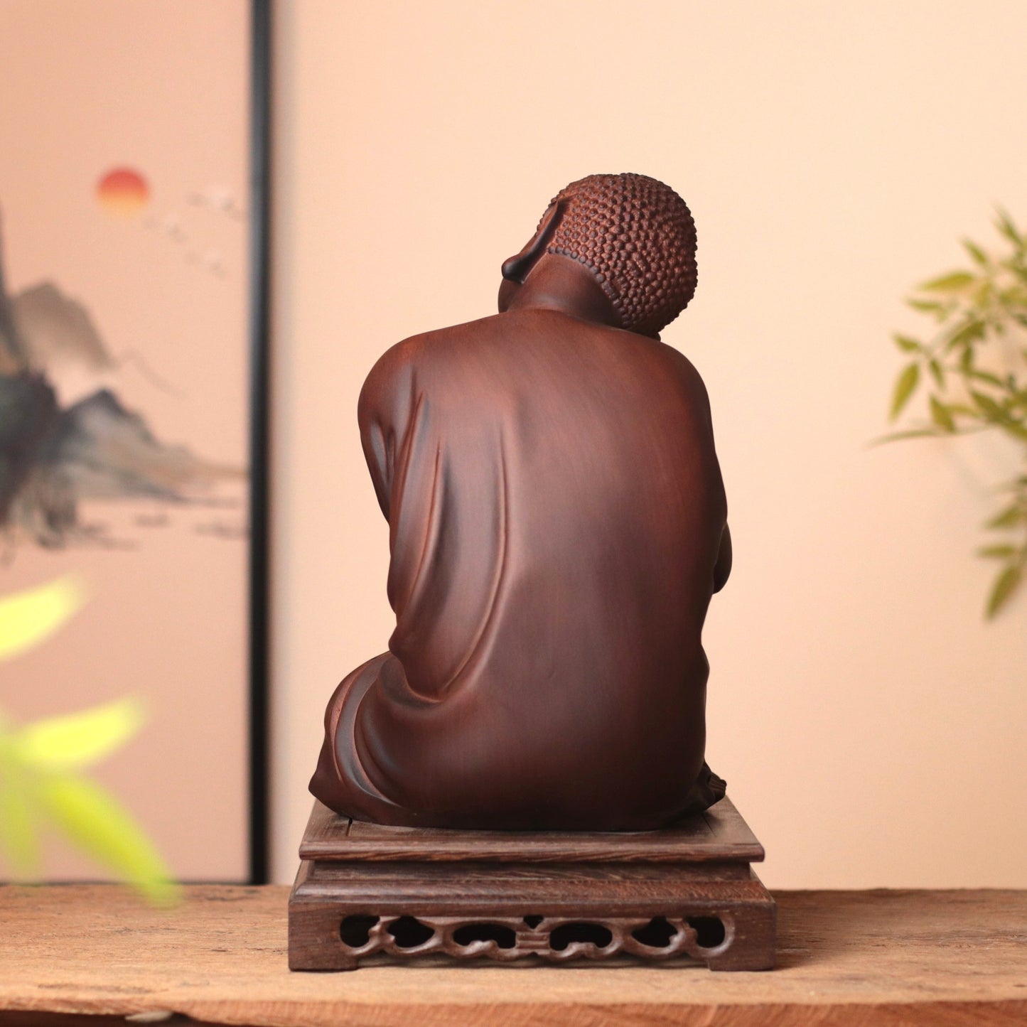 Sleeping Shakyamuni Buddha Wood Statue — Hand-Carved Padauk Zen Decor