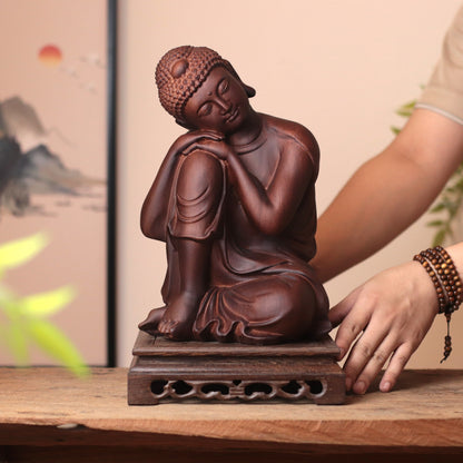 Sleeping Shakyamuni Buddha Wood Statue — Hand-Carved Padauk Zen Decor
