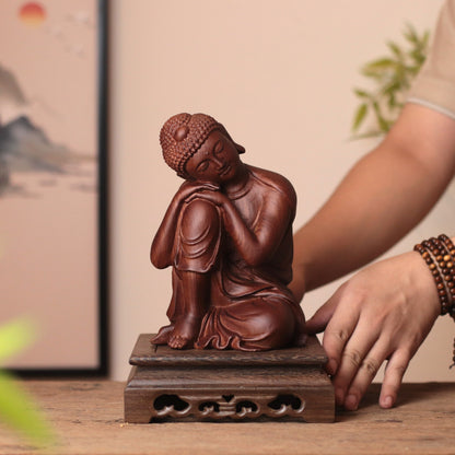 Sleeping Shakyamuni Buddha Wood Statue — Hand-Carved Padauk Zen Decor