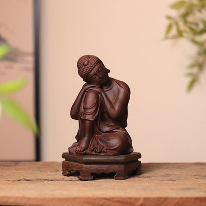 Sleeping Shakyamuni Buddha Wood Statue — Hand-Carved Padauk Zen Decor