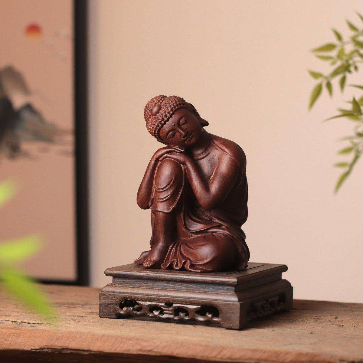 Sleeping Shakyamuni Buddha Wood Statue — Hand-Carved Padauk Zen Decor