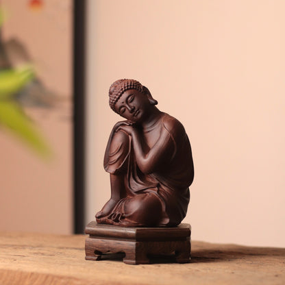 Sleeping Shakyamuni Buddha Wood Statue — Hand-Carved Padauk Zen Decor