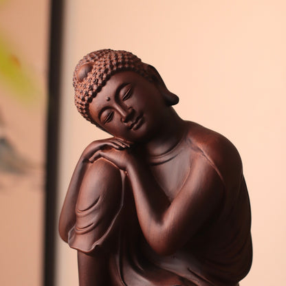 Sleeping Shakyamuni Buddha Wood Statue — Hand-Carved Padauk Zen Decor