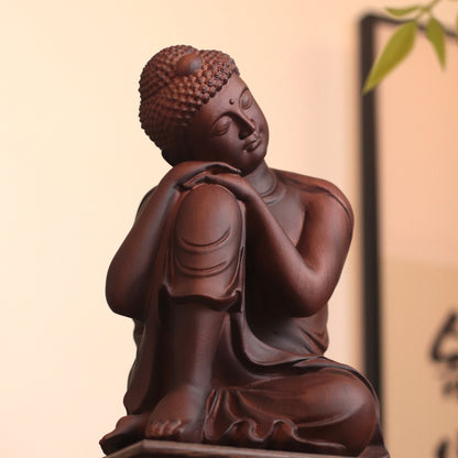 Sleeping Shakyamuni Buddha Wood Statue — Hand-Carved Padauk Zen Decor