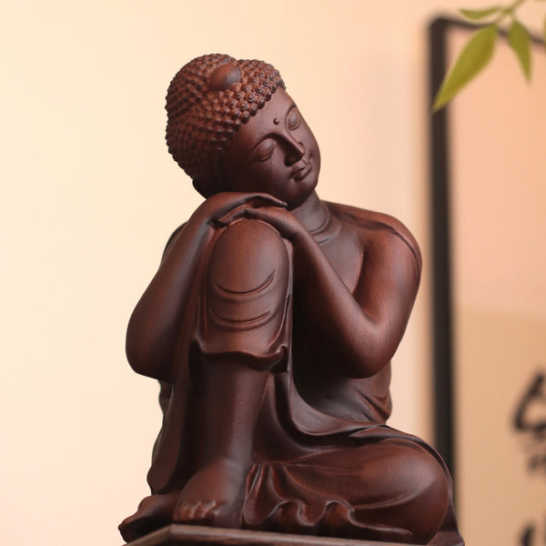Sleeping Shakyamuni Buddha Wood Statue — Hand-Carved Padauk Zen Decor