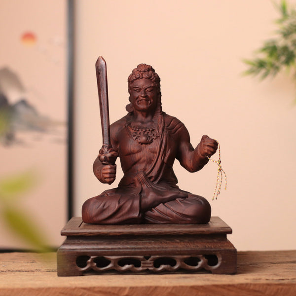 Wooden Fudo Myo-o Statue, Hand Carved Acala Wisdom King