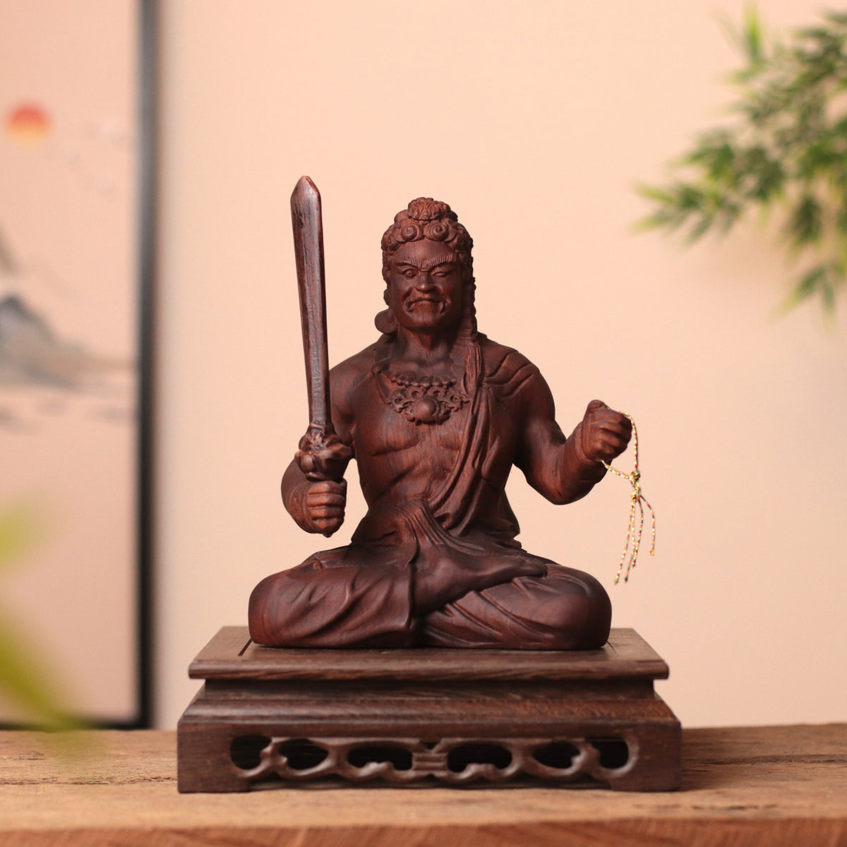 Wooden Fudo Myo-o Statue, Hand Carved Acala Wisdom King
