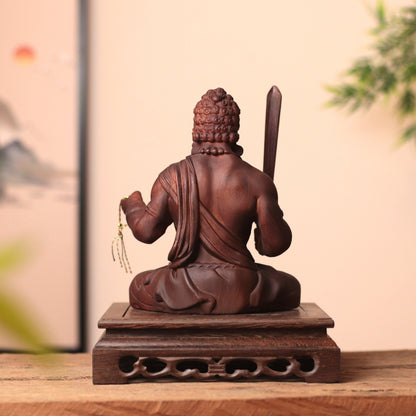 Wooden Fudo Myo-o Statue, Hand Carved Acala Wisdom King