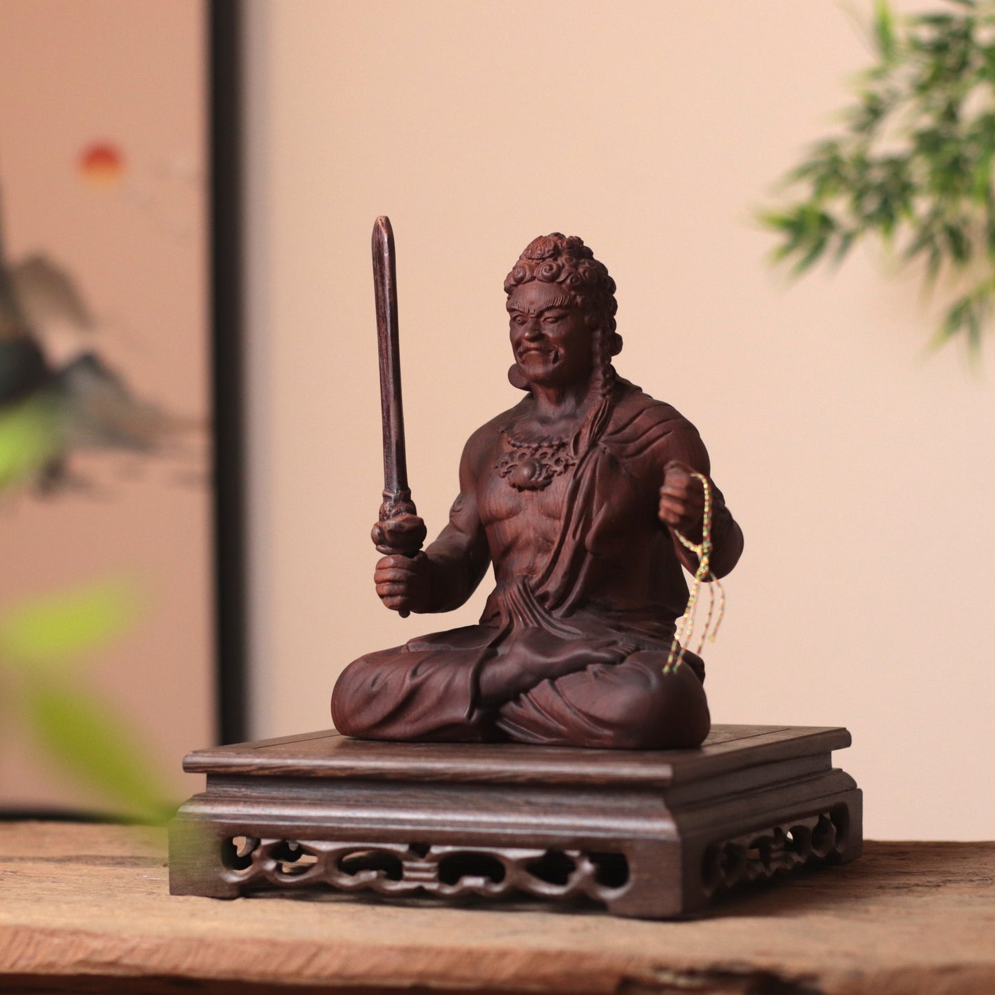 Wooden Fudo Myo-o Statue, Hand Carved Acala Wisdom King