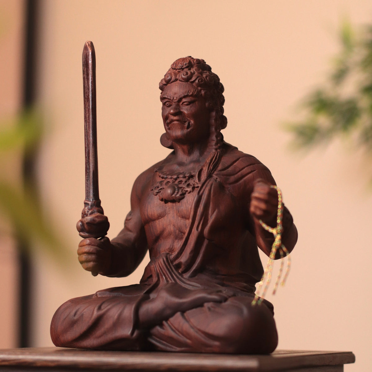 Wooden Fudo Myo-o Statue, Hand Carved Acala Wisdom King
