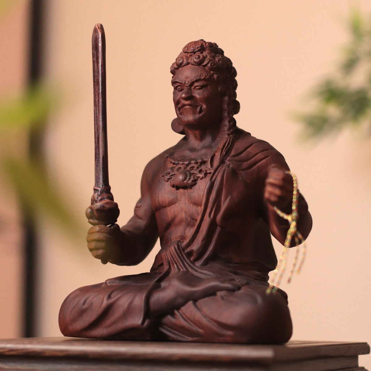 Wooden Fudo Myo-o Statue, Hand Carved Acala Wisdom King