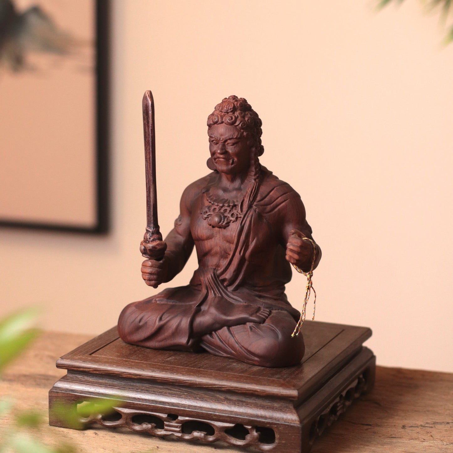Wooden Fudo Myo-o Statue, Hand Carved Acala Wisdom King