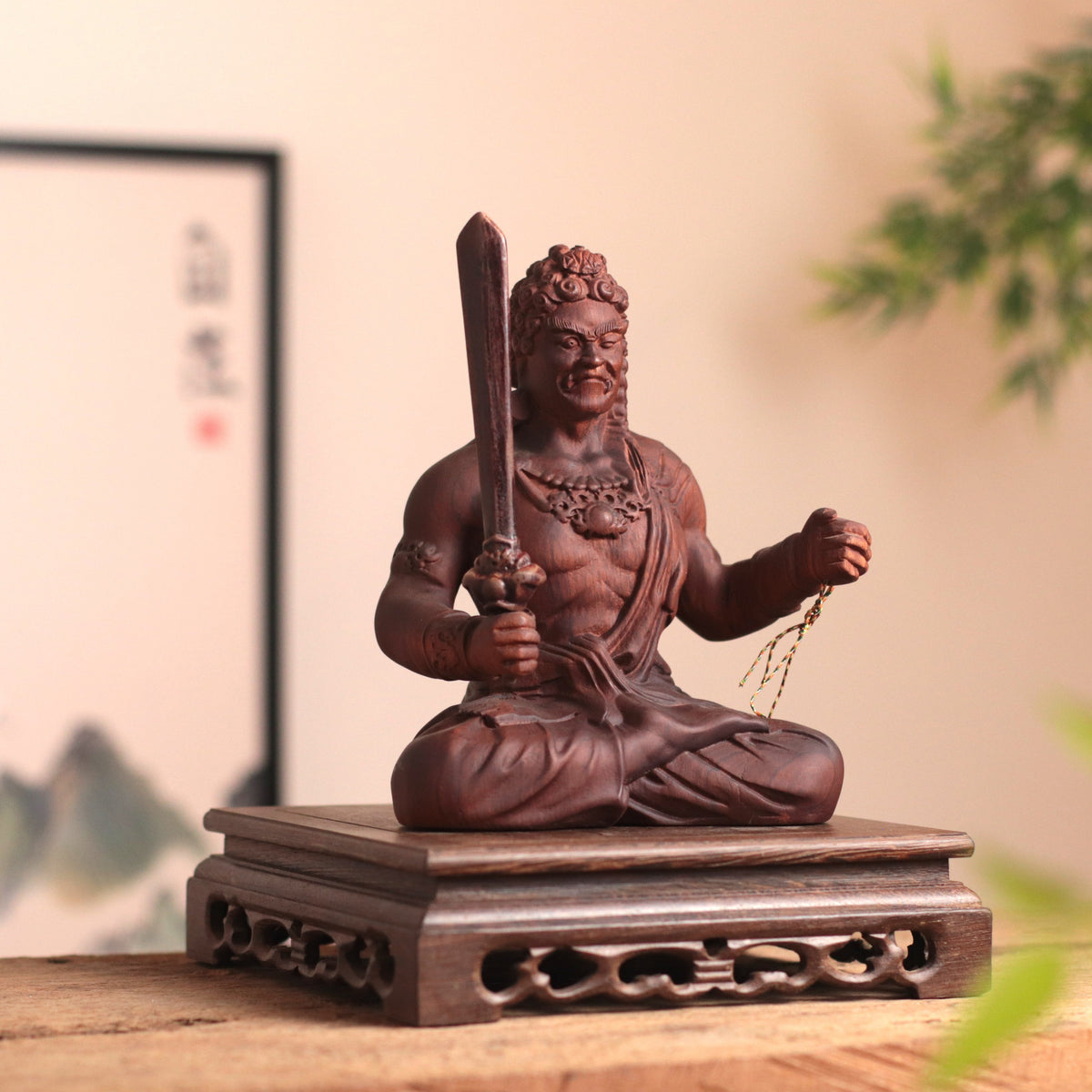 Wooden Fudo Myo-o Statue, Hand Carved Acala Wisdom King