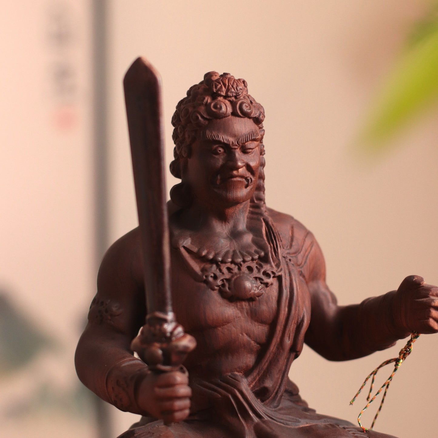 Wooden Fudo Myo-o Statue, Hand Carved Acala Wisdom King