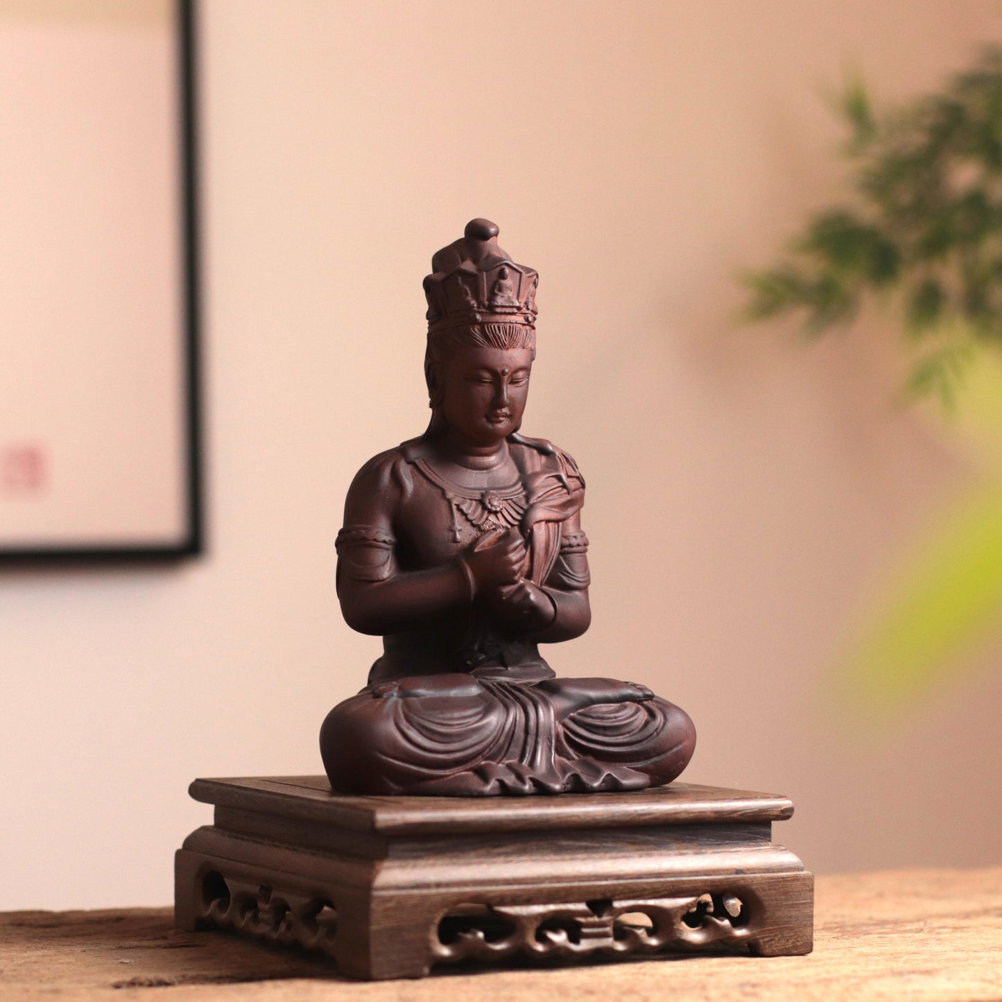 Vairocana Buddha Wood Statue, Buddha of Wisdom & Focus