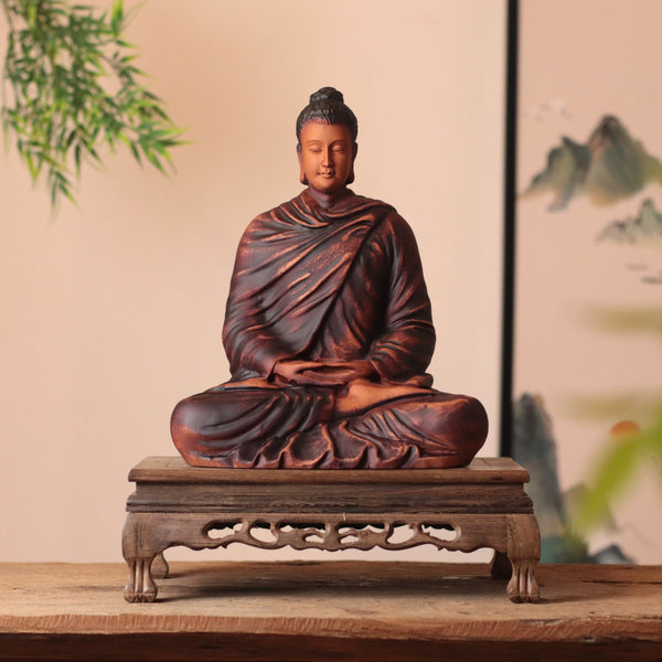 Wooden Meditating Shakyamuni Buddha Statue