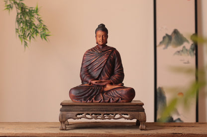 Wooden Meditating Shakyamuni Buddha Statue