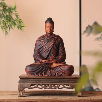 Wooden Meditating Shakyamuni Buddha Statue