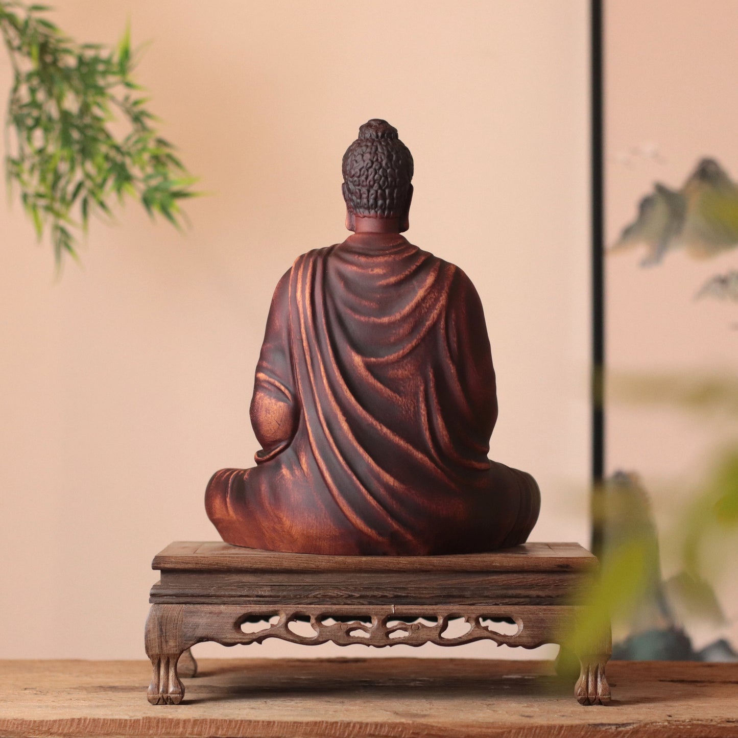 Wooden Meditating Shakyamuni Buddha Statue