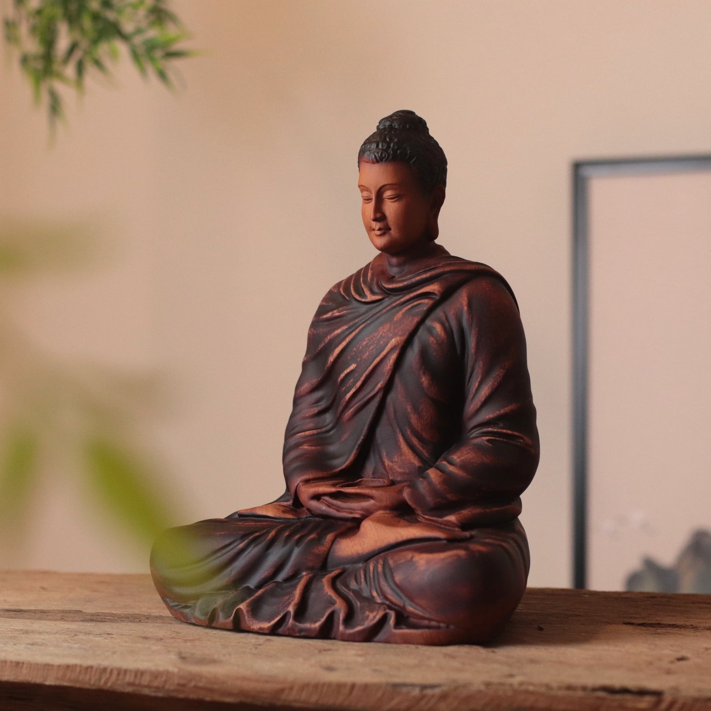 Wooden Meditating Shakyamuni Buddha Statue