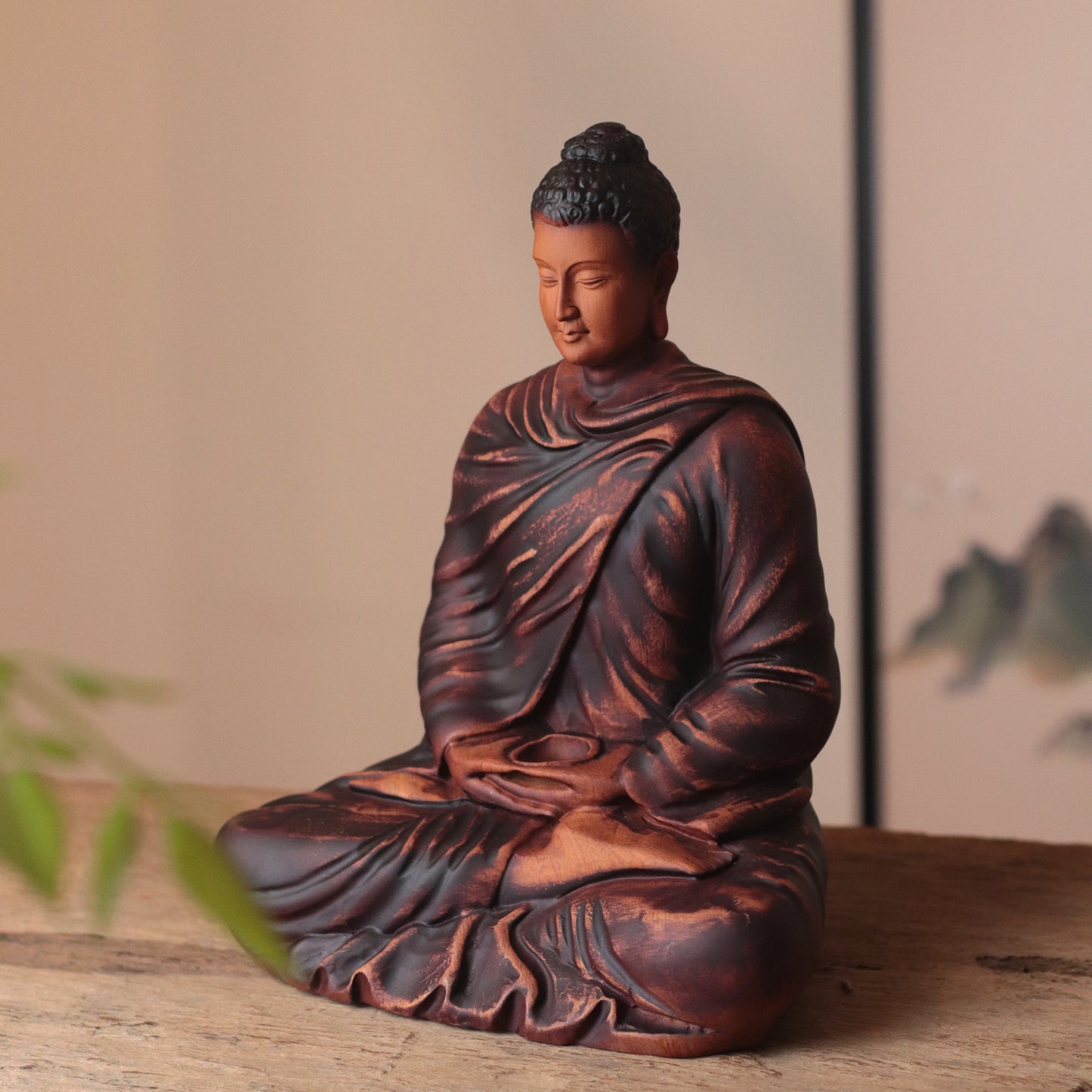 Wooden Meditating Shakyamuni Buddha Statue