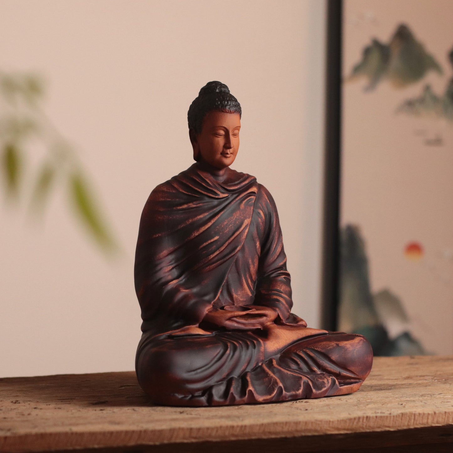 Wooden Meditating Shakyamuni Buddha Statue
