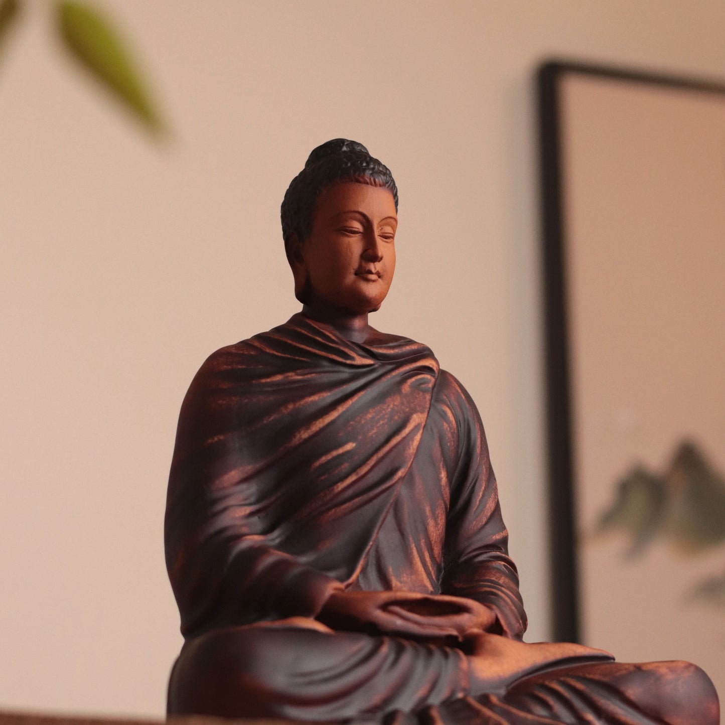 Wooden Meditating Shakyamuni Buddha Statue