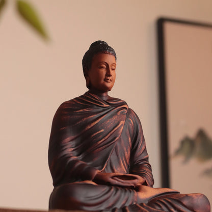 Wooden Meditating Shakyamuni Buddha Statue
