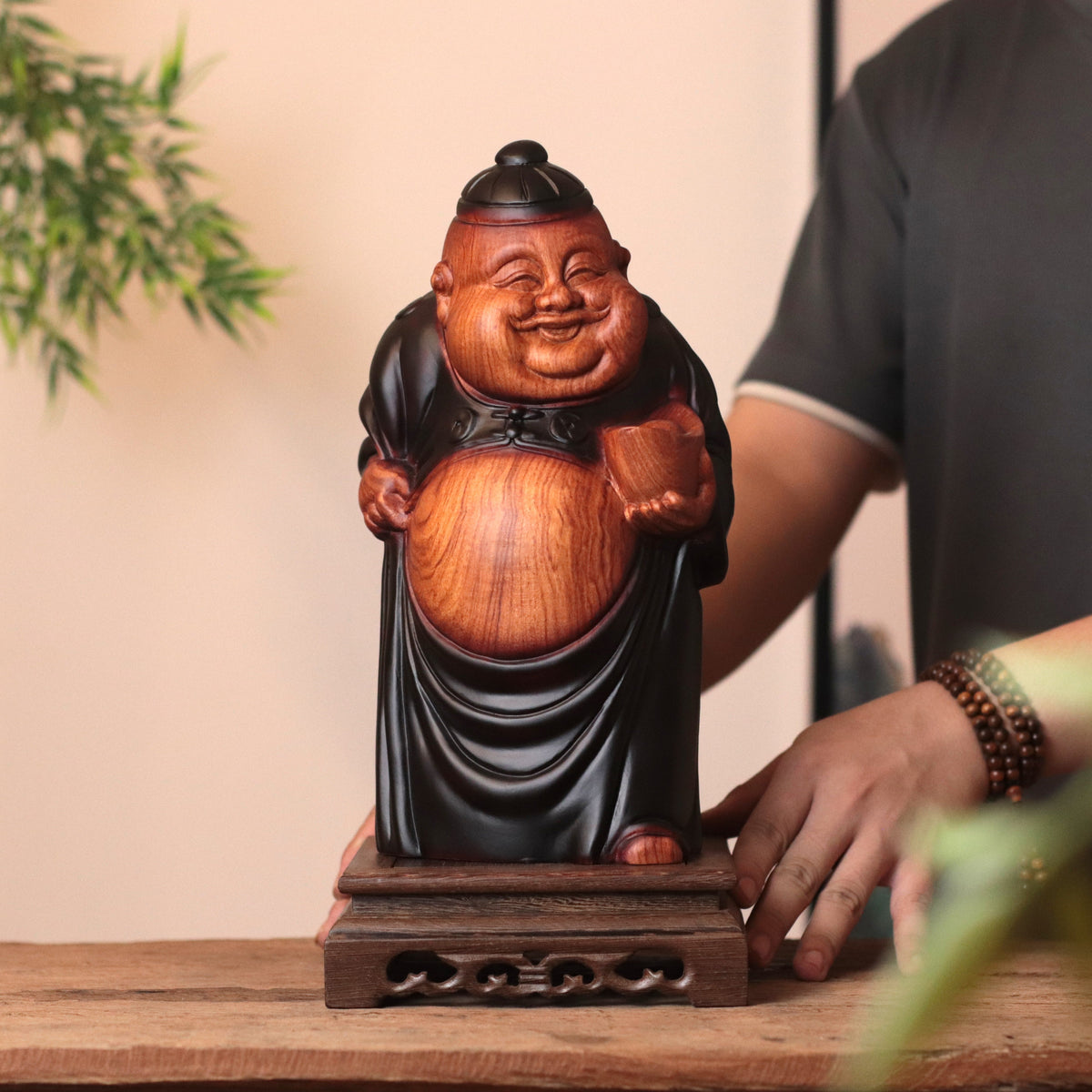 Wooden Chinese God of Wealth Statue