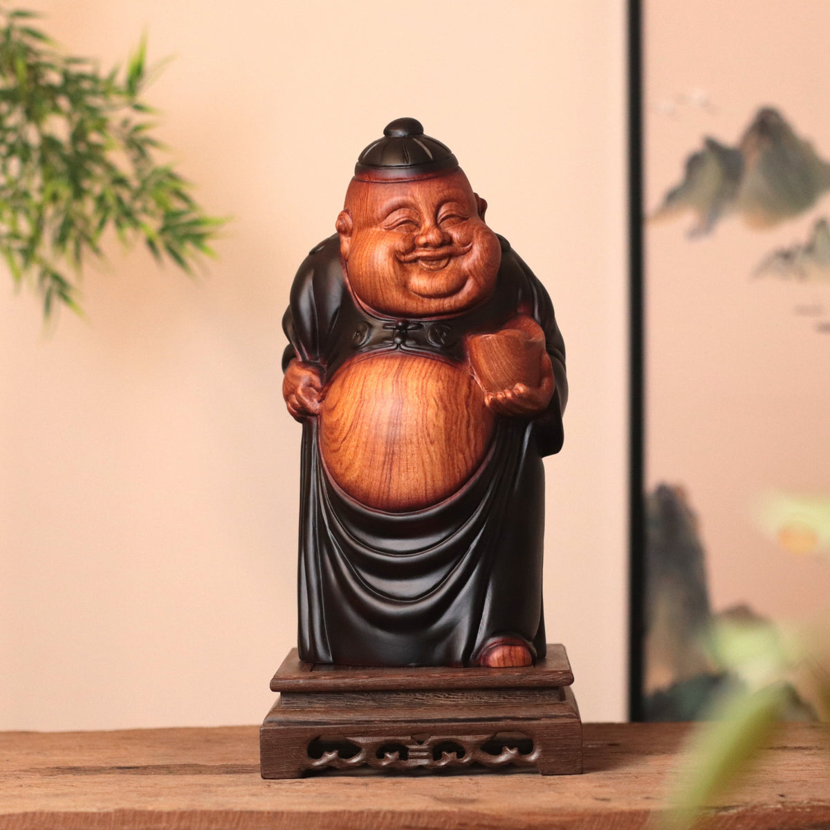 Wooden Chinese God of Wealth Statue