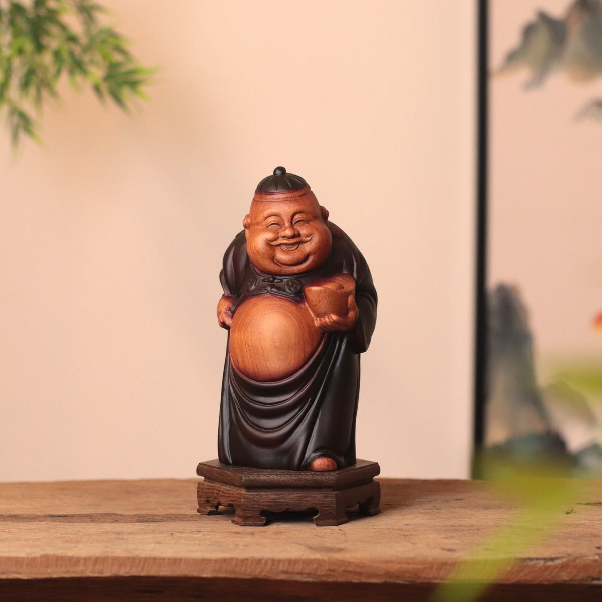 Wooden Chinese God of Wealth Statue