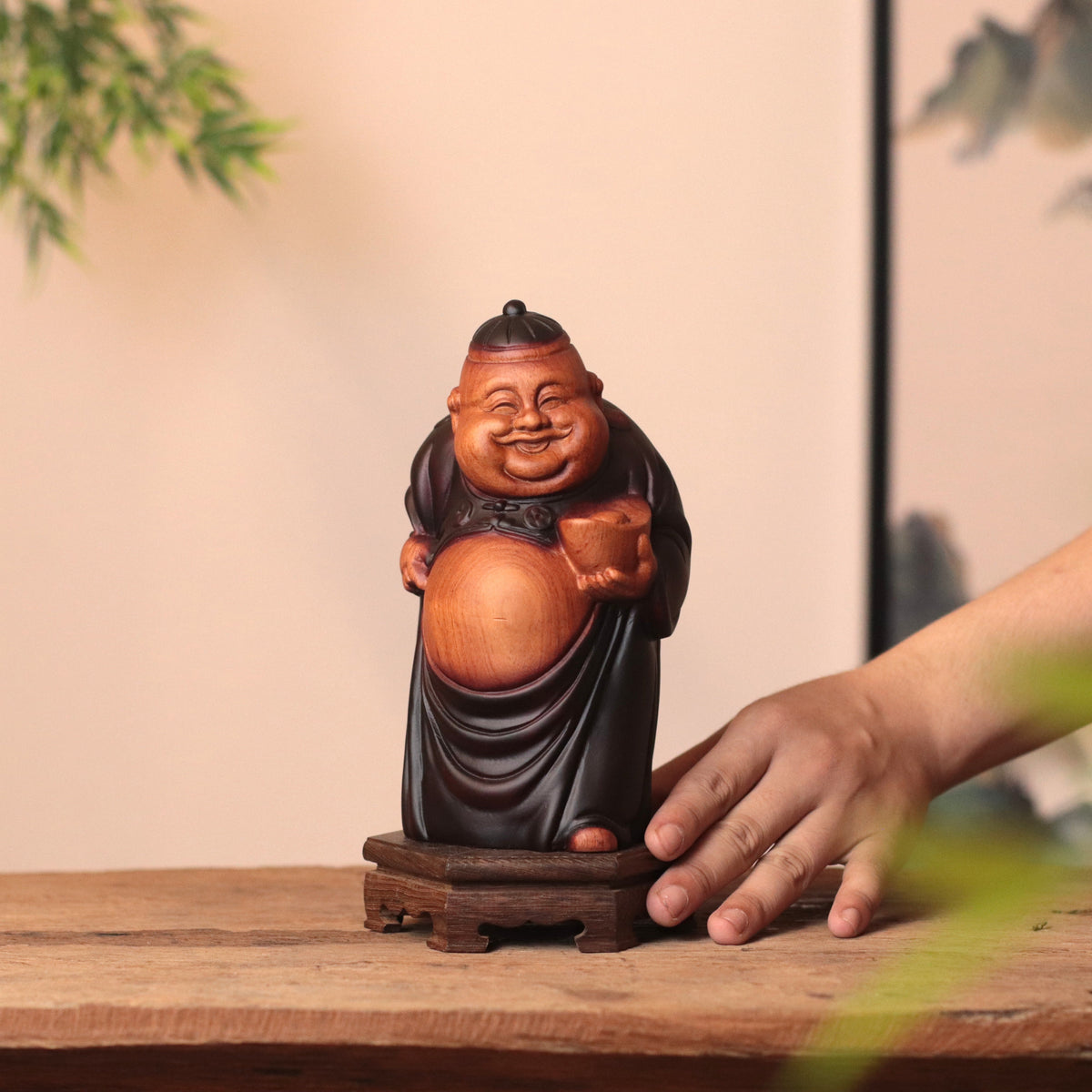 Wooden Chinese God of Wealth Statue