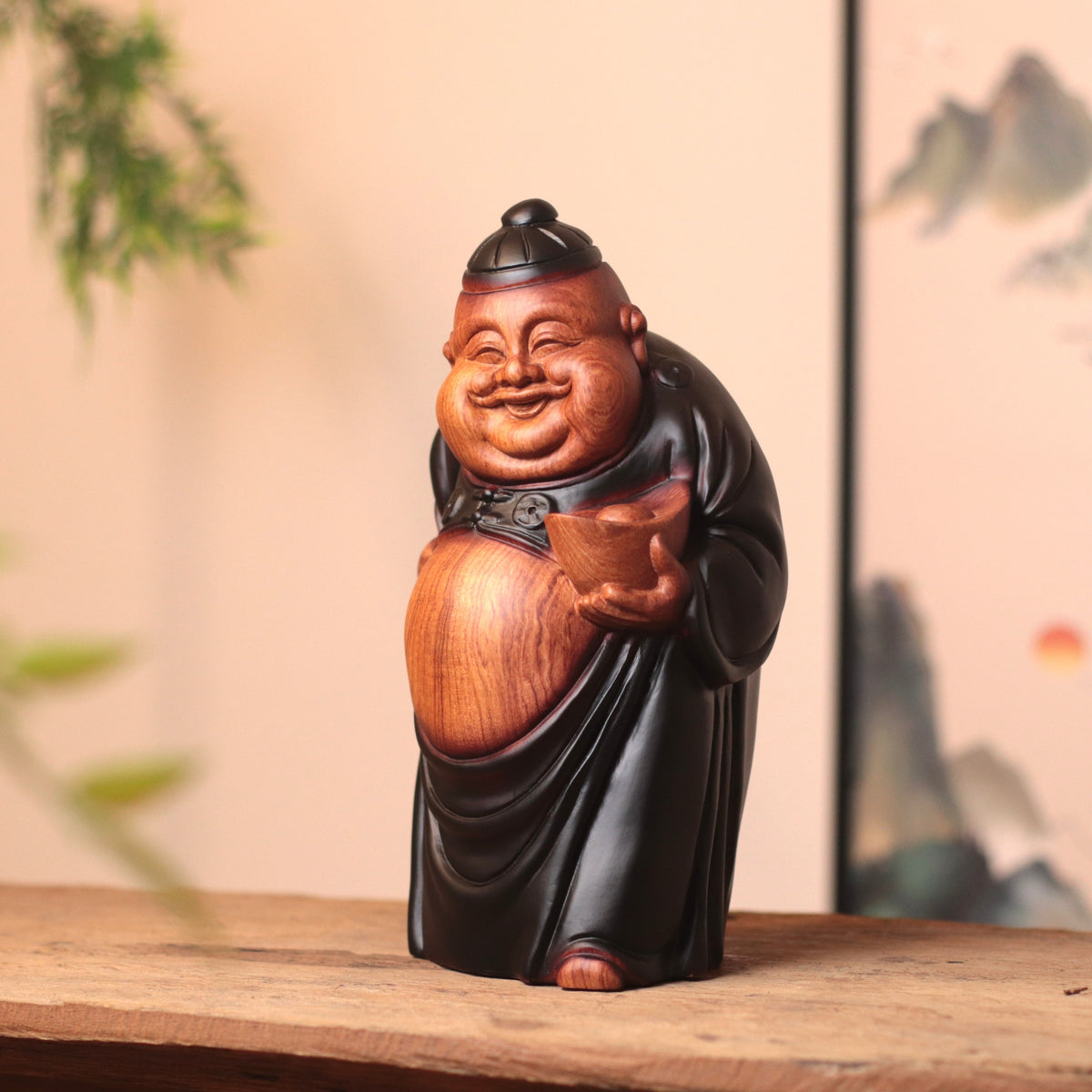 Wooden Chinese God of Wealth Statue