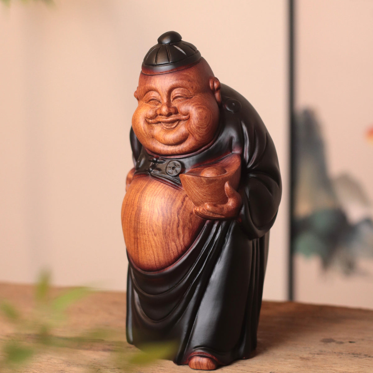 Wooden Chinese God of Wealth Statue