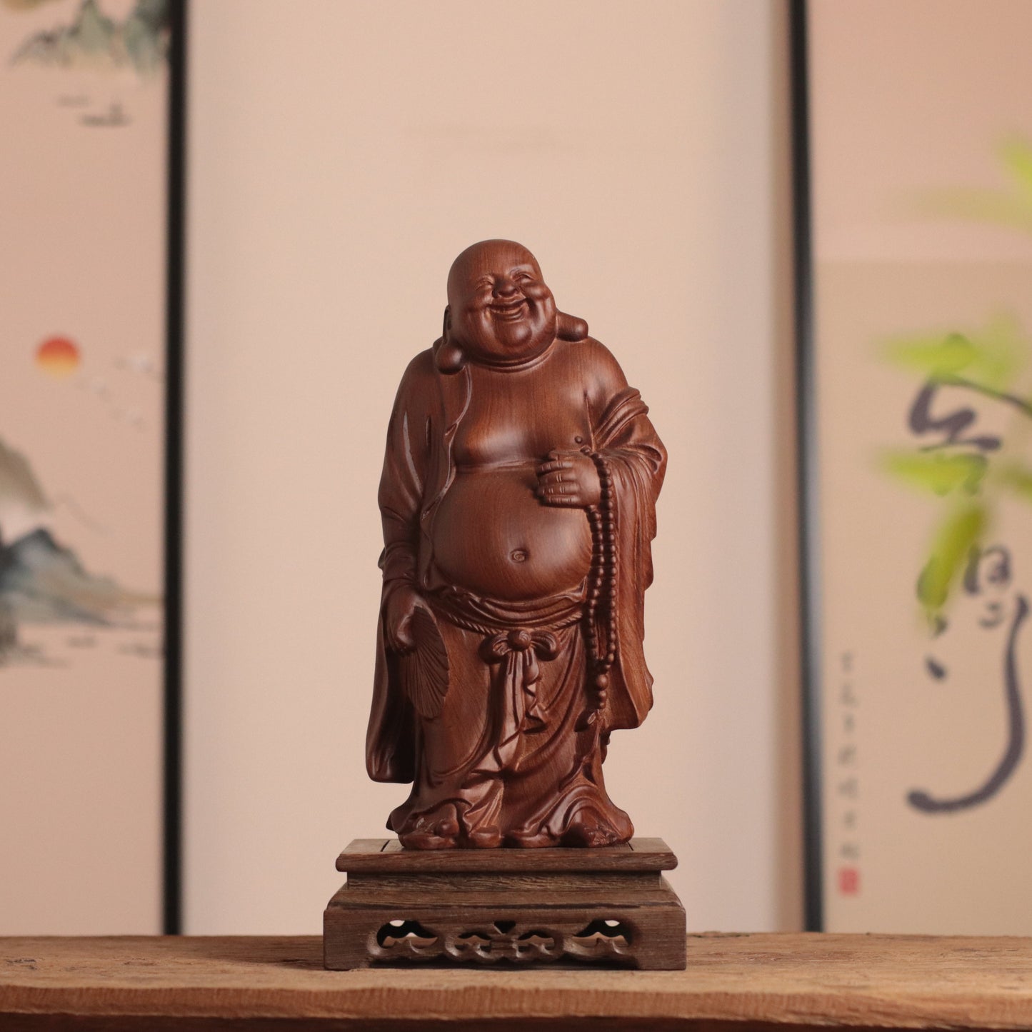 Hand Carved Laughing Buddha Maitreya Statue