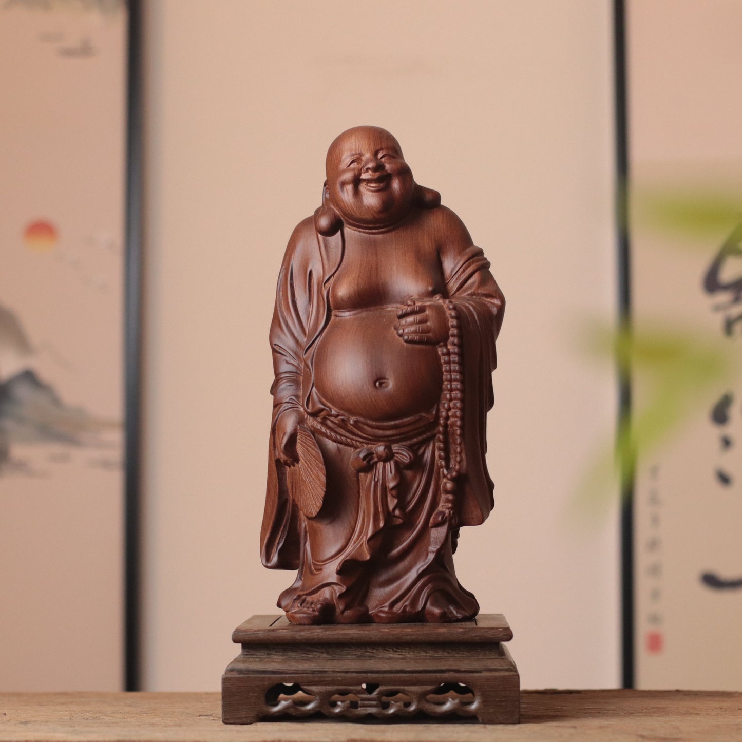 Hand Carved Laughing Buddha Maitreya Statue