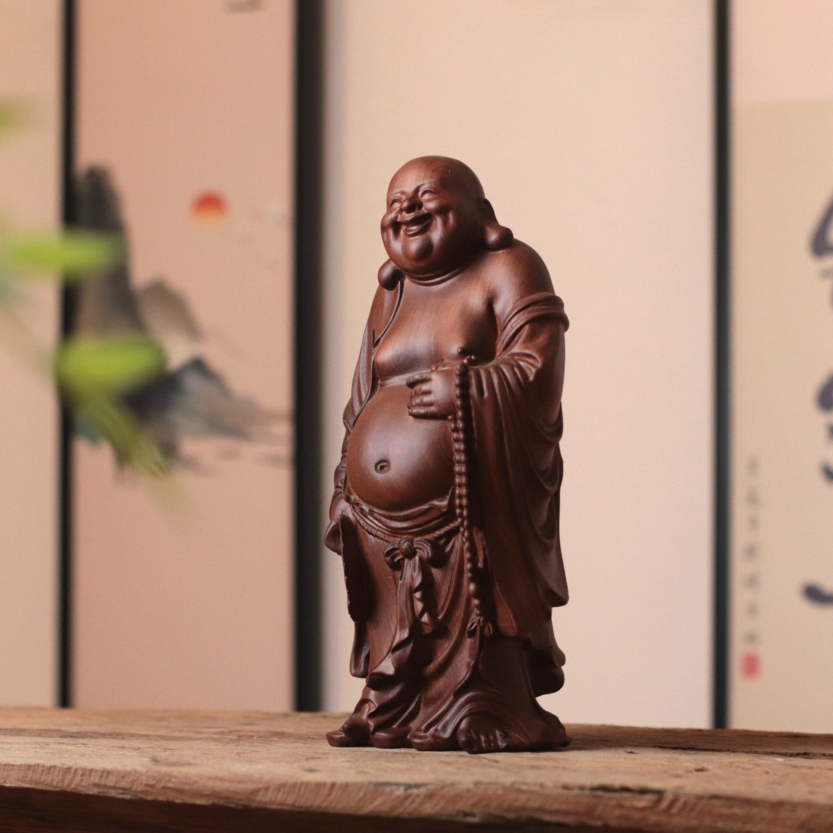 Hand Carved Laughing Buddha Maitreya Statue