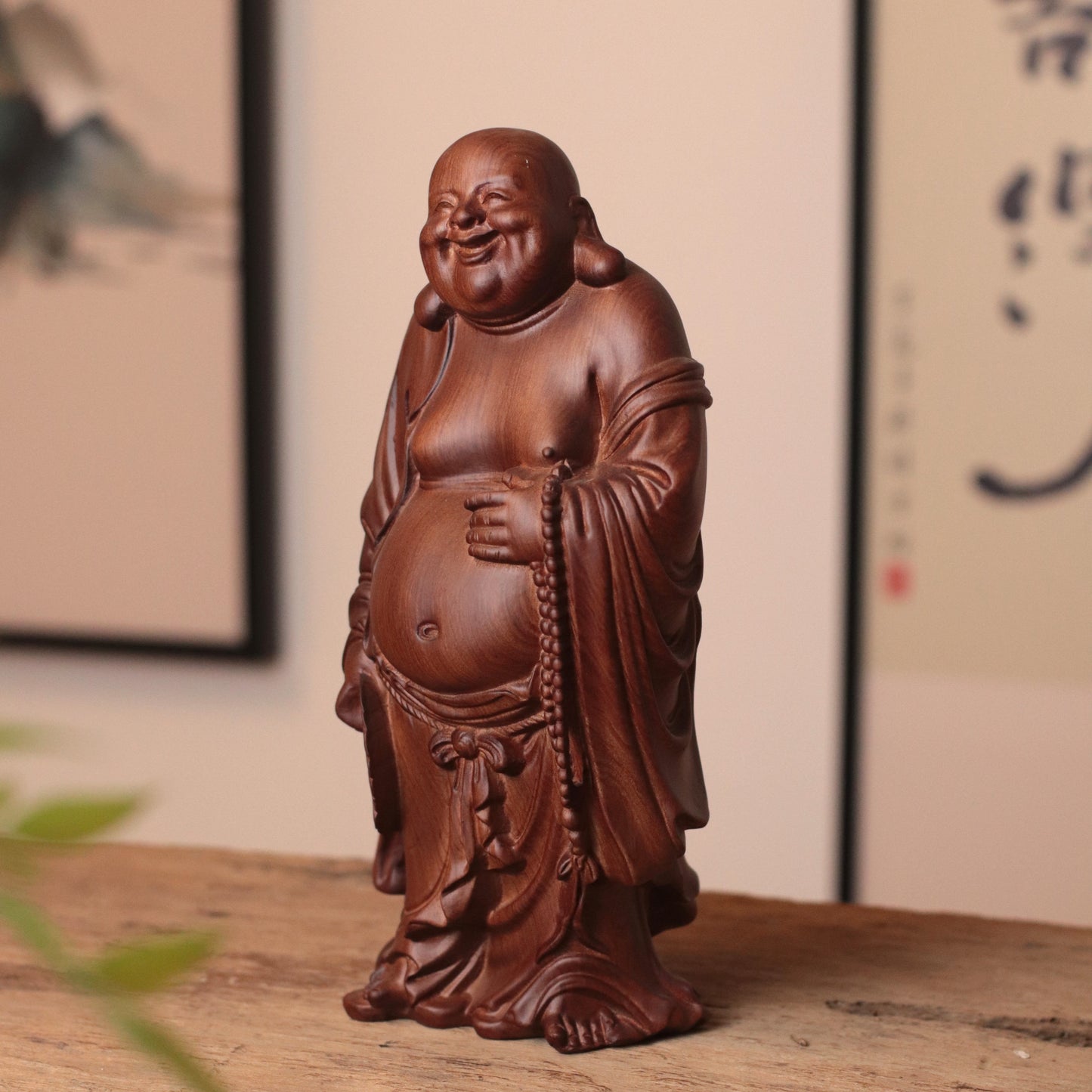 Hand Carved Laughing Buddha Maitreya Statue