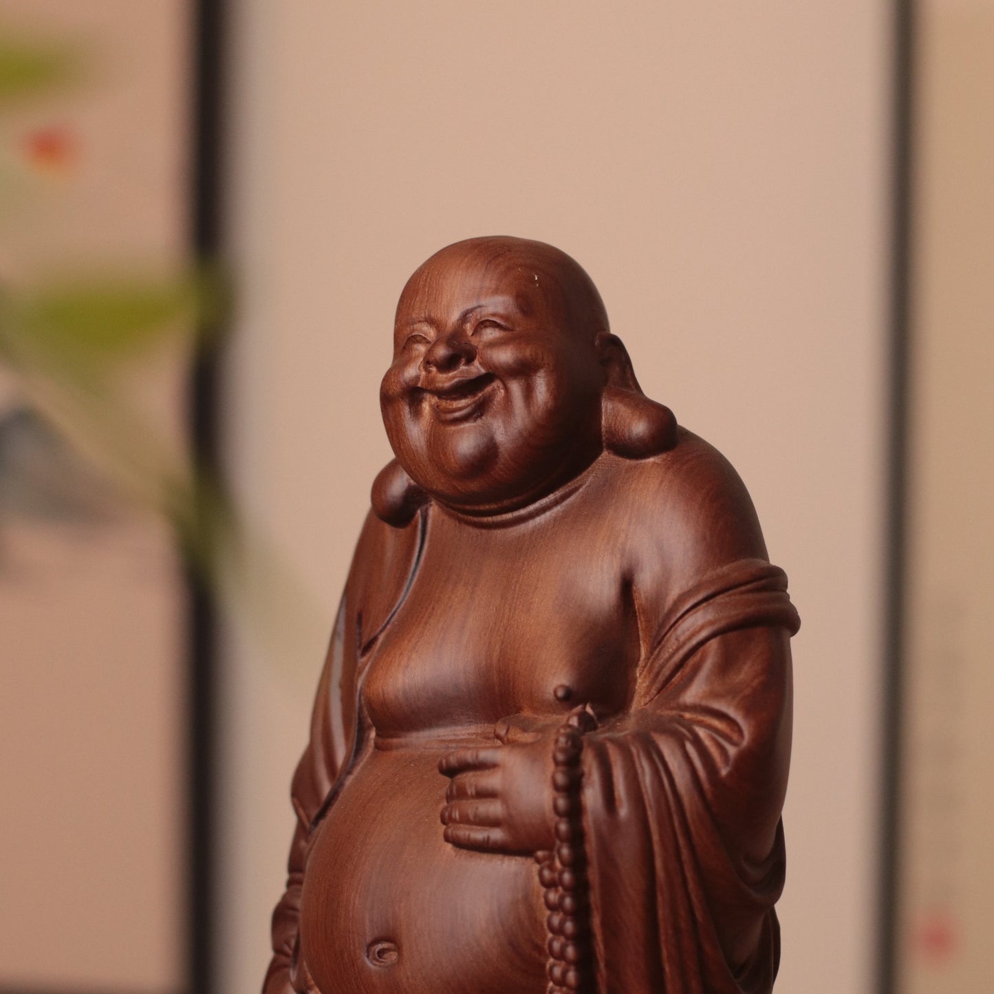 Hand Carved Laughing Buddha Maitreya Statue