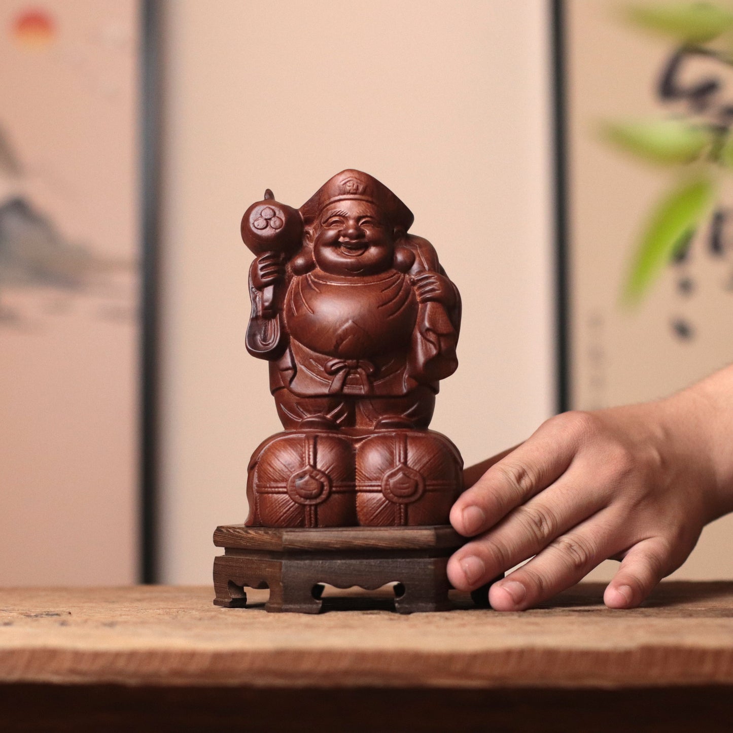Daikokuten Wood Statue — Hand Carved Japanese God of Wealth