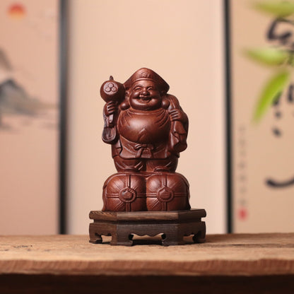 Daikokuten Wood Statue — Hand Carved Japanese God of Wealth