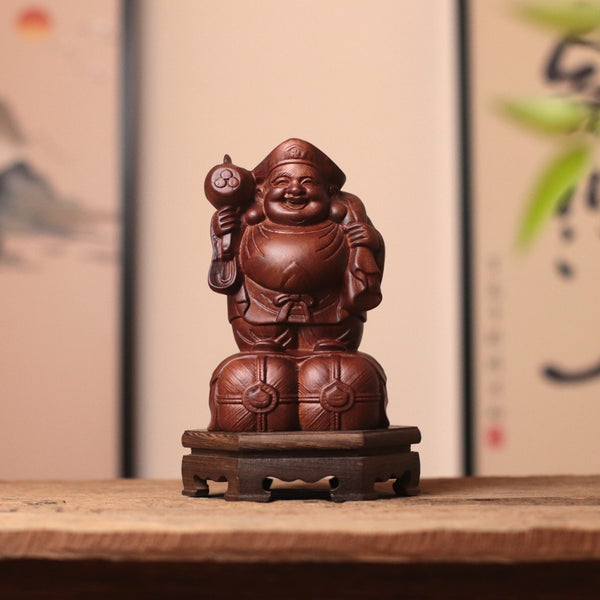 Daikokuten Wood Statue — Hand Carved Japanese God of Wealth