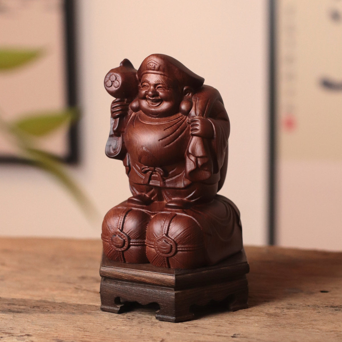 Daikokuten Wood Statue — Hand Carved Japanese God of Wealth
