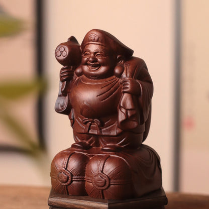 Daikokuten Wood Statue — Hand Carved Japanese God of Wealth