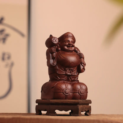 Daikokuten Wood Statue — Hand Carved Japanese God of Wealth